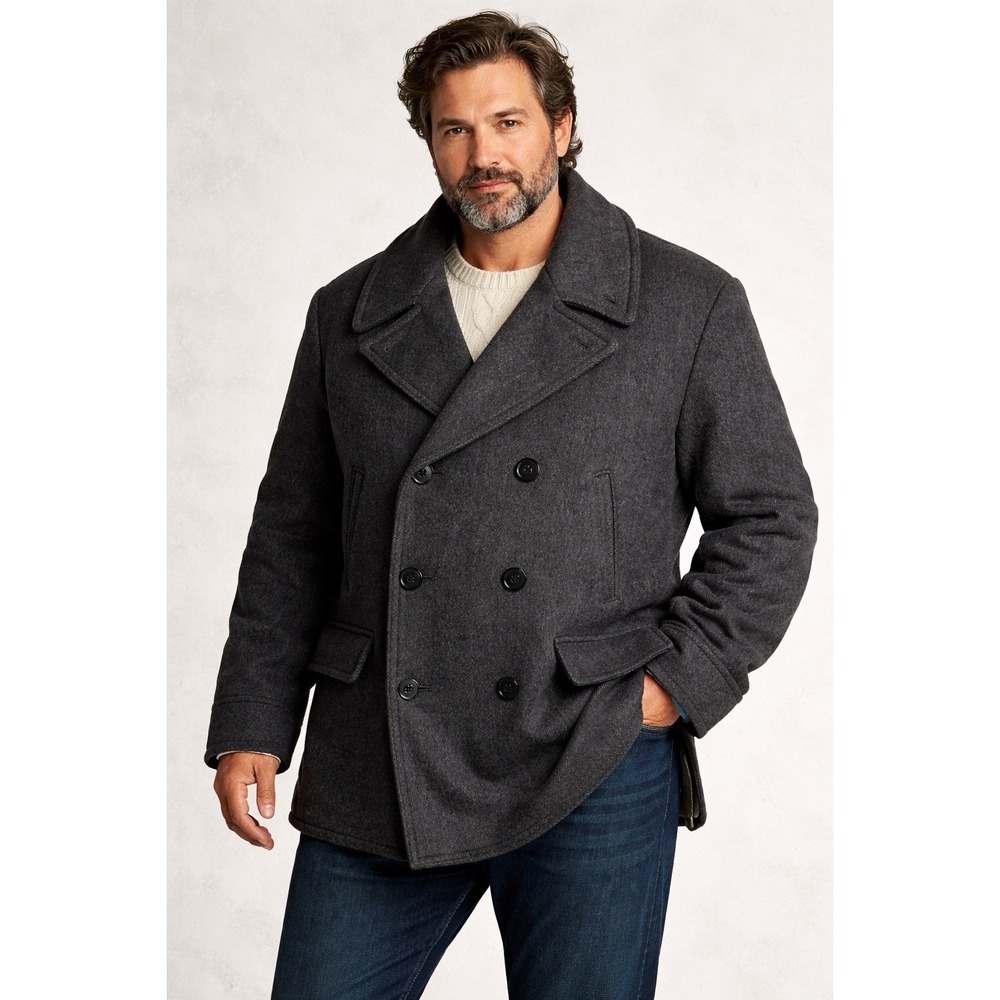 Polo Ralph‎ Lauren Pea Coat Mens Gray Wool Double Breasted Vintage 5XB Big
